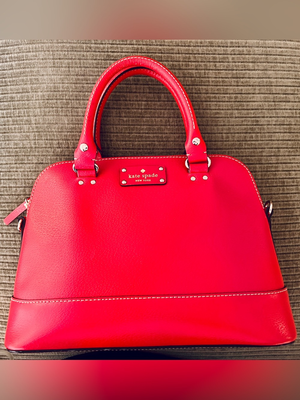 Kate Spade New York Red Pebbled Leather Dome Satchel Bag - Picture 7 of 7